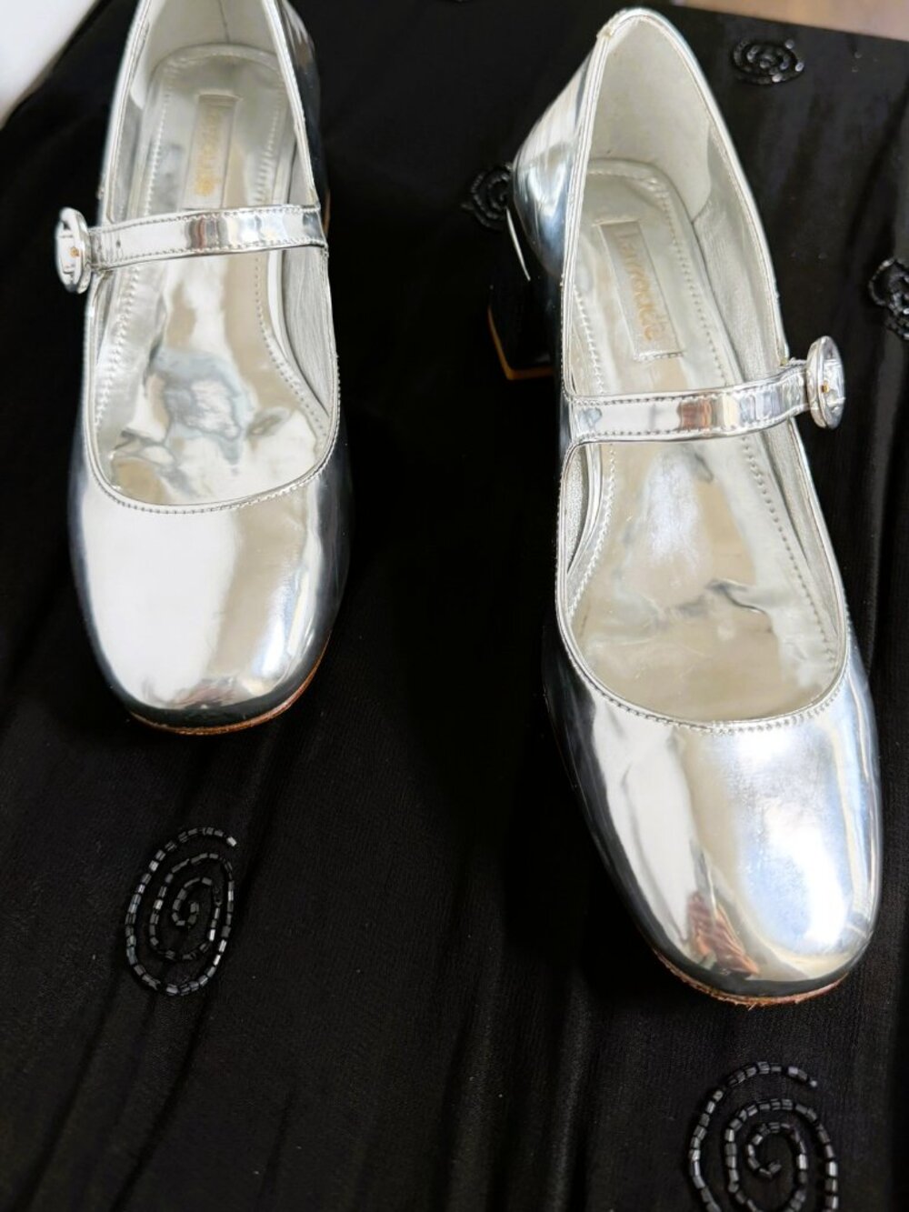 Larroudé Blair Block Heels in Silver Specchio Sz 6.5 handmade in Brazil - Picture 3 of 10